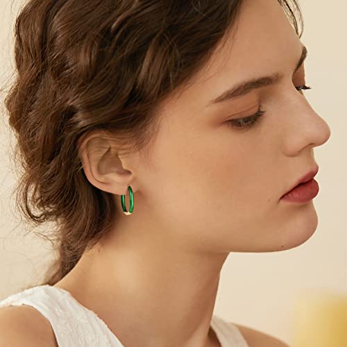 Mesovor 18K Gold Plated Enamel Color Hoop Earrings, U-Shaped Small Lightweight Trendy Summer Colorful Earrings Gifts For Women Girls (Green) #TOP3