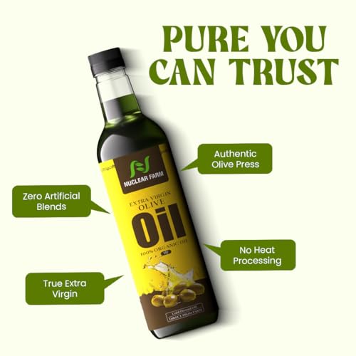 Image of Nuclear Farm Extra Virgin Olive Oil 1 Litre | Cold Pressed & Unrefined | 100% Pure Organic Olive Oil | No Heat Processing | Rich in Antioxidants | For Cooking & Salads