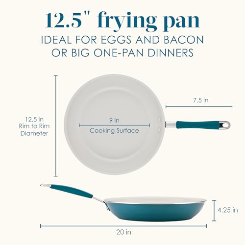 Rachael Ray Cucina Ceramic Nonstick Frying Pan/Skillet, 12.5 Inch Non Stick Open Fry Pan, Dishwasher Safe - Marine Blue by Rachael Ray - Image 2