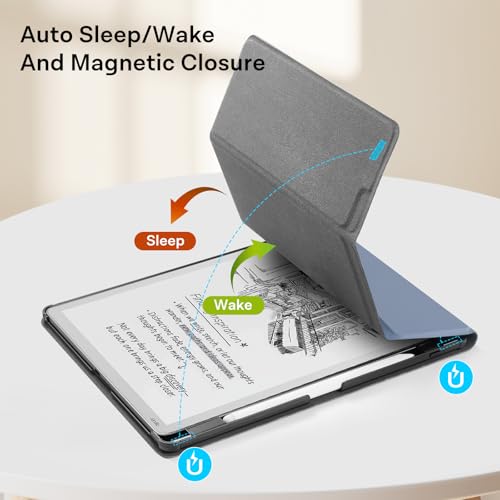 Image of CoBak Case for 11 inch Kindle Scribe 3rd Generation 2025, Kindle Scribe Colorsoft with Two Viewing Angles - All New PU Leather Cover with Auto Sleep Wake, Pen Holder. Cloudy Blue