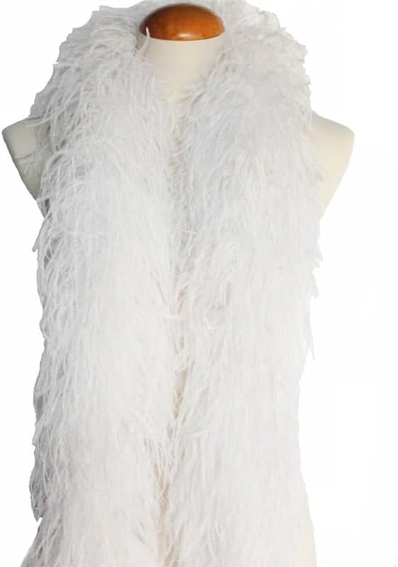 Albertad 2 Meters/Lot (1Ply 3Ply 5Ply 10Ply 20Ply) White Black Ostrich Feathers Boa Wedding Costume Cosplay Fashion Feathers for Crafts - (Color: 5 Ply White)