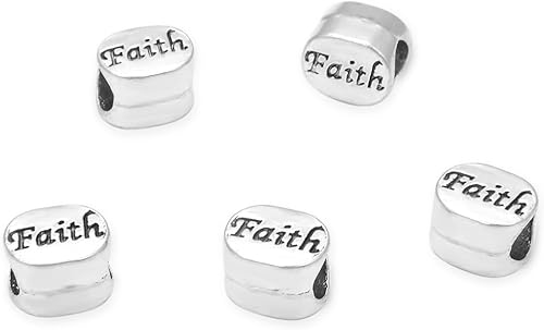 Miniatura 4 de 40 cuentas de fe con agujero grande suelto (tamaño del agujero de 0.177 in) aretes de tono plateado antiguo, pulsera, collar, tobillera, fabricación