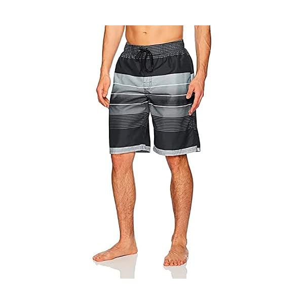 Kanu Surf Men's Echelon Stripe Quick Dry Beach Board Shorts Swim Trunk, Black, Large