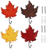 JarThenaAMCS 12Pcs Fall Leaf Hooks Maple Leaf Wood Coat Hook Decorative Towel Hanger Wall Mounted for Autumn Bathroom Bedroom Kitchen Entryway Decor