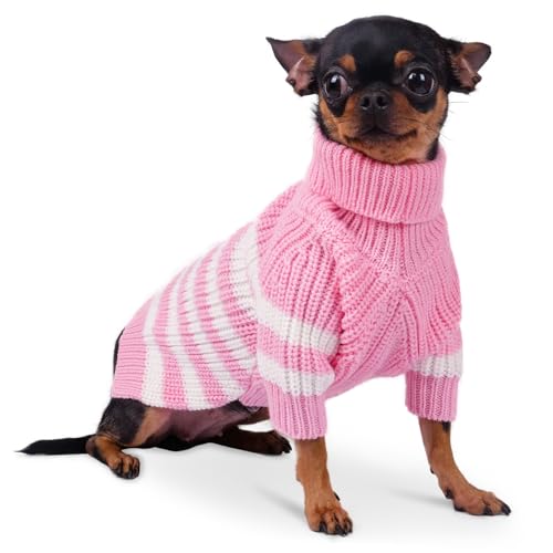 Frienperro-Striped-Dog-Sweater-Dog-Holiday-Sweaters-for-Small-Dogs-Puppy-Sweaters-for-Dog-Girls-Boys-Turtleneck-Dog-Sweatshirt-Cat-Sweater-Warm-Dog-Winter-Clothes-for-Chihuahua-Yorkie-PinkS