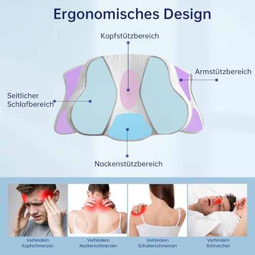 Uniency Orthopädisches Kissen mit Memory Foam Antischnarchkissen Nackenstützkissen Ergonomisches Kopfkissen Schlafkissen für Seitenschläfer, Rückenschläfer&Bauchschläfer (Grau)