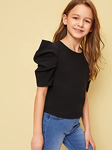 Soly Hux Kids Girl's Summer Puff Short Sleeve Round Neck Cute Blouse Pullover Top Black 11-12Y #TOP2