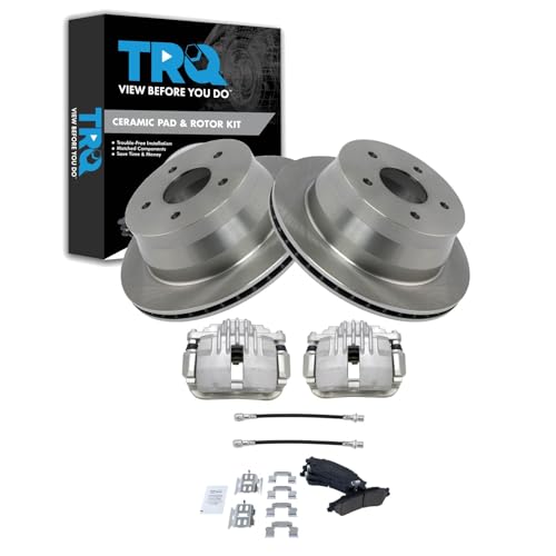 Image of TRQ Rear Brake Pad and Rotor Set Ceramic Rotors Calipers Compatible with 1999-2005 Chevrolet Blazer 2000-2004 S10 1998-2001 GMC Jimmy Oldsmobile Bravada 2000-2003 Sonoma 1998-2000 Isuzu Hombre