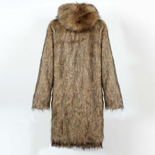 Men's Faux Fur Coat Hooded Cardigan Jacket Winter Warm Long Coats Fuzzy Open Front Overcoat Outwear with Pockets3