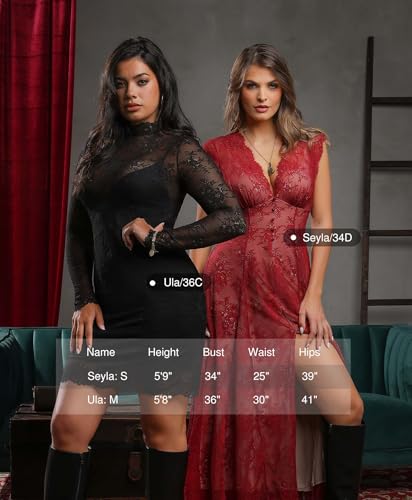 Popilush Lace Long Sleeve Dress - Shapewear Formal Mother of Bride Dresses Sheer Mesh Wedding Guest Mini Dress for Women2