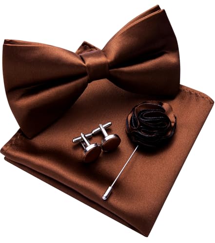 Image of Solid Color Bow Ties for Men Silk Pre-tied Tuxedo Bowtie Set 4PCS