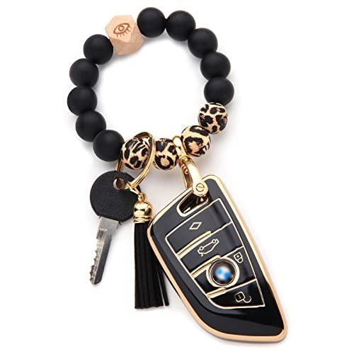QfungYe for BMW Key Fob Cover with Keychain. For BMW 1 3 5 6 7 Series 530 F48 X1 X2 X3 X4 X5 X6 (Black-Model 1 Model 1)