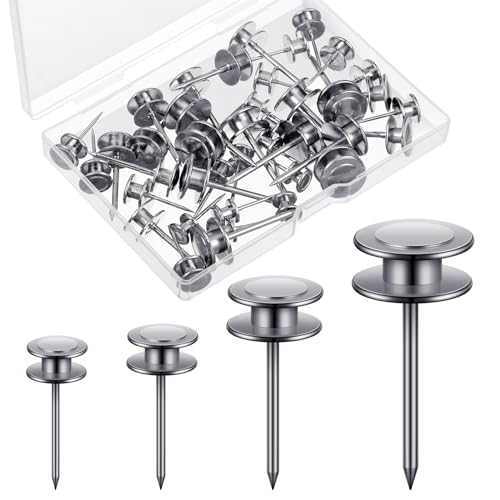 Image of Ferraycle 40 Piece Double Headed Picture Hangers Nails 4 Size Thumb Tacks for Wall Hanging Renter Friendly Decor Heavy Duty Push Pins Wall Nails for Drywall Frame Art, 10 /20 / 30 / 50lb(Silver)