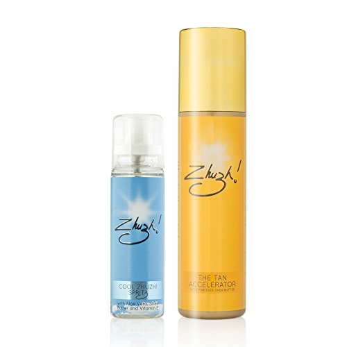 Zhuzh! The Tan Accelerator 200ml & Cool Zhuzh! Spritz 100ml/ Shea Butter/Aloe Vera/After Sun Care/Moisturise and Hydrate/Refillable 200ml Bottle/Suitable for Sunbeds