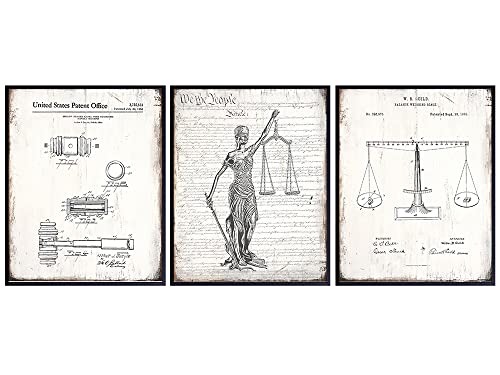 Law Patent Prints Set - Law Office Decor - Rustic Vintage Home Wall Art for Den, Man Cave, Bedroom,...