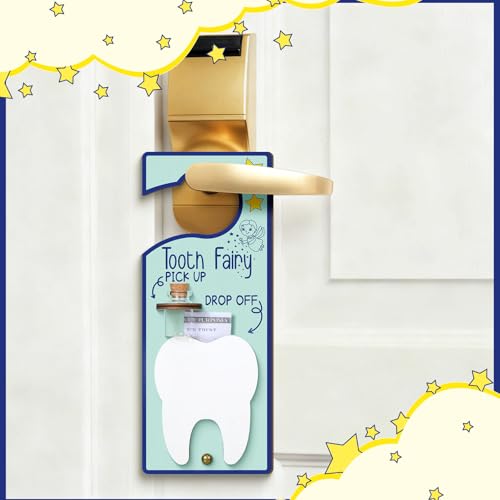 Image of DoubleFill Fairy Tooth Gift Holder Bag Door Hanger Lost Teeth Keepsake Box Tooth Fairy Kit Stores Back to School Gift for Lost Teeth Boy Girl Primary School Classroom Gifts(Fresh,Blue)