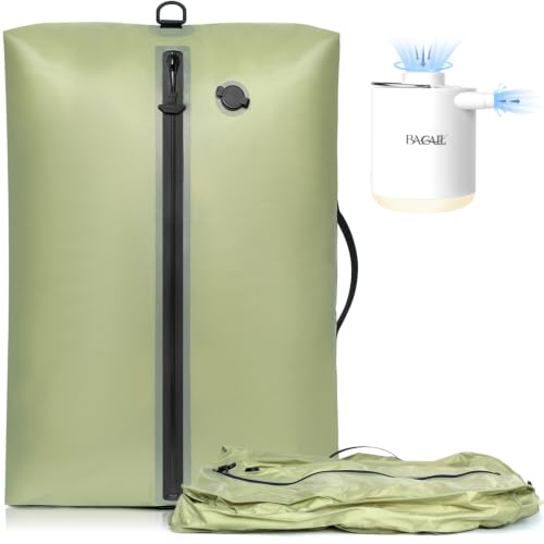 Image of BAGAIL TPU Vacuum Bag for Travel, Reusable Compression Bag with IPX8 Waterproof Zipper, Save Space for Suitcase, Backpack and Carry on (Olive Green, ExtraLarge, With Pump)
