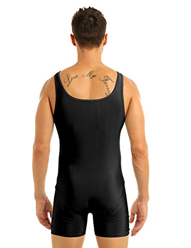 MSemis Men's Wrestling Singlet Leotard Bodysuit Underwear Spandex One-Piece Dance Unitard Biketard Jumpsuit Black Medium