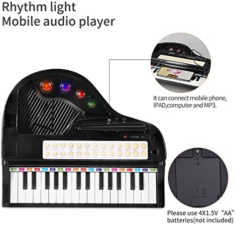 Losbenco Kids Piano Keyboard Toy, Toddler Electronic Musical Instrument Educational Toy with Microphone, Multiple Sounds, Record Playback, Lights & Stool, Birthday Gift for 3 4 5 6 7 Years Old (Black) 4 41PjPNUFBmL. AC