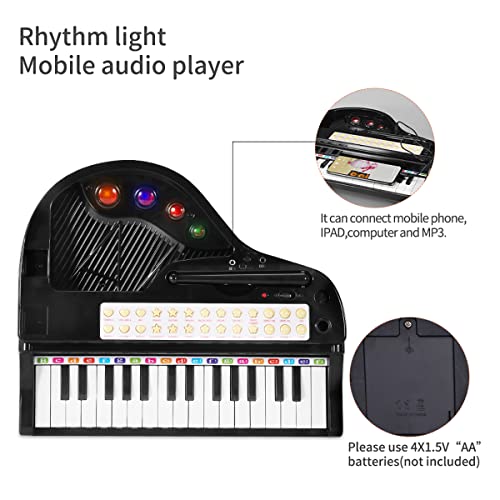 Losbenco Kids Piano Keyboard Toy, Toddler Electronic Musical Instrument Educational Toy With Microphone, Multiple Sounds, Record Playback, Lights & Stool, Birthday Gift For 3 4 5 6 7 Years Old (Black) #TOP3