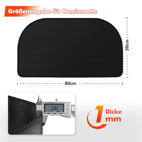 Feuerfeste Kaminmatte, 80 x 50 cm Feuerfeste Unterlage, Funkenschutzplatte für Kaminofen, Feuerfeste Bodenschutzmatte für Kamine Bodenblech, Zum Schutz des Bodens Vor Funken, Schwarz