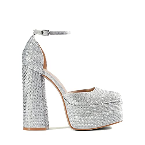 Image of DREAM PAIRS Women's High Chunky Platform Closed Toe Block Heels Square Toe Ankle Strap Dress Wedding Party Pumps Shoes Aurelia