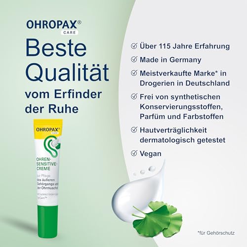 OHROPAX Ohren-Sensitive-Creme – mit SyriCalm, antibakteriellem Wirkkomplex, Ginkgo biloba-Extrakt – Ohrcreme für den äußeren Gehörgang und die Ohrmuschel – ideal bei Verwendung von Hörgeräten – 10 ml