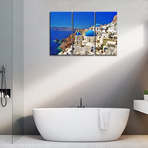 So Crazy Art - Canvas Print Wall Art Painting For Home Decor,Windmill In Oia Santorini A Village In The North West Edge Of The Santorini Island With White Houses 3 Piece Panel Paintings Modern Giclee Stretched And Framed Artwork #TOP4