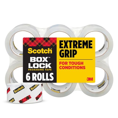 Scotch Box Lock Packaging Tape, 6 Rolls, 1.88 in x 54.6 yd, Extreme Grip Packing, Shipping and Mailing Tape, Sticks Instantly to Any Box (3950-6)