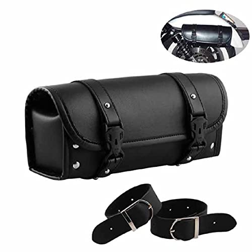 Alforja para motocicleta de cuero sintético (PU), bolsa de herramientas lateral para manillar, resistente al agua, color negro miniatura 4
