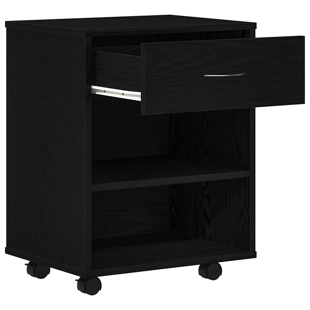Mobiletto da Ufficio con 2 Cassetti 46x36x59 cm Rovere Nero | Cassettiera compatta in legno ingegnerizzato con 2 ripiani e maniglie in acciaio, adatta per studio e soggiorno.