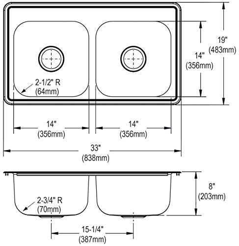 Image of Elkay DSE233194 Dayton Equal Double Bowl Drop-in Stainless Steel Sink,33 x 19