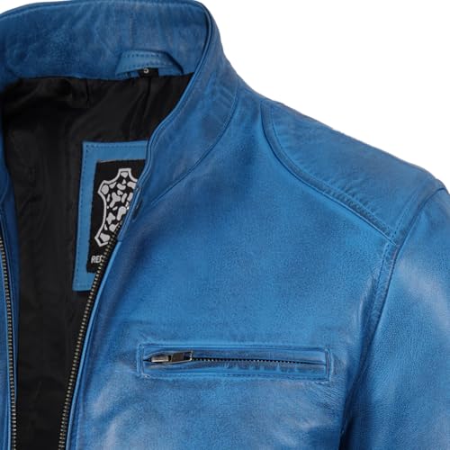 Image of fjackets Mens Leather Jacket - Real Lambskin Cafe Racer Jacket Stand Collar Moto Biker Zip Jacket For Men
