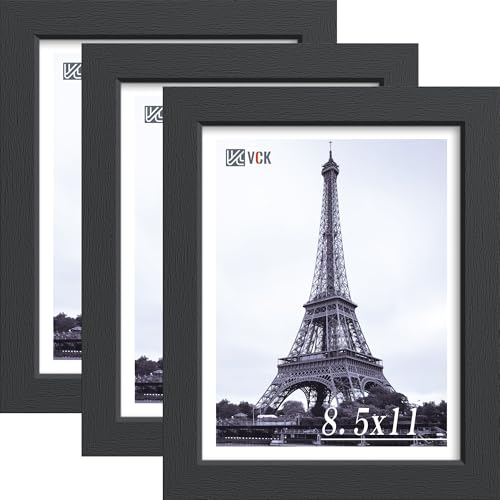 Image of VCK 8.5x11 Picture Frames - Black High-End Wood Wide Border Poster Frame, Multi-Directional Display Family Photos, Office Prints, Studio /Gallery /Home Artwork, Tabletop & Wall Hanging, 3 Pack