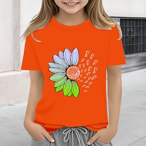 Girls Loose Fit Sunflower Graphic T Shirts Short Sleeve Crewneck Cute Pattern Printed Tops Kids (D-Orange, 2-3 Years)4