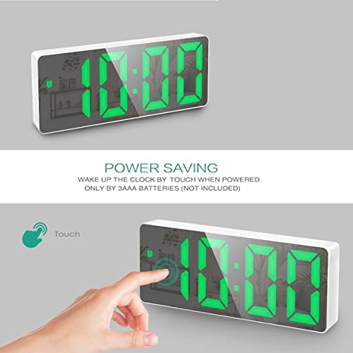 Oria Digital Alarm Clock, 6.5" Large Display Led Mirror Clock, Led Electric Alarm Clocks With Snooze, 12H/ 24H Display, 3 Adjustable Brightness, Usb Cable, Suitable For Bedroom, Office, Green #TOP4