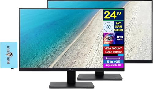 Image of Acer 24 inch FHD IPS Monitor with 4 ms Response Time, Anti-Glare, Adaptive Sync, VESA Mount (100x100mm), HDMI, VGA & Dockztorm USB Port Expander, Black Color 2 Pack