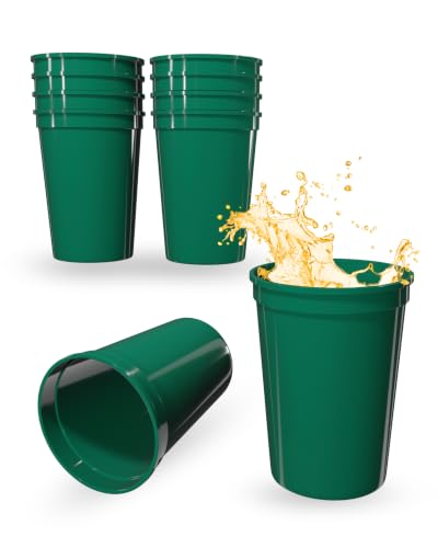 PartyPrints 10 Pack Small 10 to 12 oz Kelly Green Reusable Blank Plastic Cups, Stadium Cups Bulk – BPA Free Top Rack Dishwasher Safe Party Cups, Colored Cups Perfect for Party, Wedding, Birthday