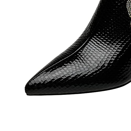 TinaCus Women's Pointed Toe Patent Leather Handmade Flower Décor Side Zip Up Mid Chunky Heels Pumps Shoes3