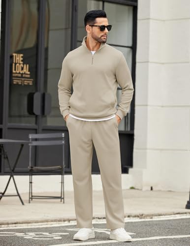 COOFANDY Men's Sweatsuits 2 Piece Set Quarter Zip Pullover with Wide Leg Sweatpants Matching Tracksuit2