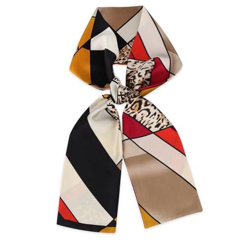 Relang Satin Scarf Mulberry Silk Printed Head Wrap Hair Band 7"" x 59"" Colorful Geometric Leopard Print
