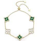 TINGN Pulseras de trébol para mujer, chapadas en oro de 14 quilates, pulsera de la suerte de cuatro hojas, cadena deslizante/extensión ajustable, joyería de hoja de la suerte, regalos para el día de
