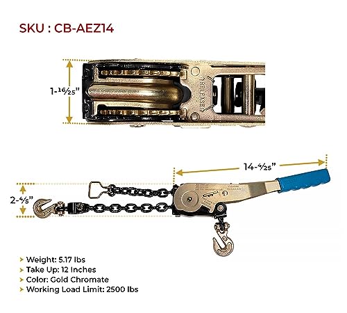 Image of Mytee Products (2 Pack) 1 /4 inch - 5 /16 inch EZ Ratchet Chain Binder with Grab Hooks & 2500 lbs WLL - Grade 70 Heavy Duty Tie Down Ratchet Load Binder for Flatbed Trailers & Trucks