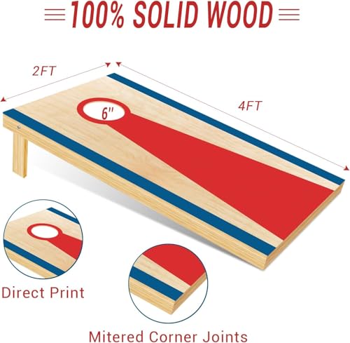 Wakefa 4×2FT Cornhole Set Corn Hole Boards, Solid Wood Bean Bag Toss Games Set with 8 Bean Bags and 2 Cornhole Boards, Corn Holes Outdoor Games for Adults and Family Birthday Party Game(SB806) - Image 2