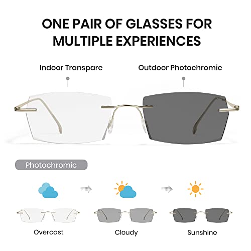 Image of Cyxus Photochromic Rimless Blue Light Glasses Silver UV Protection | Adaptive lenses turn dark in sunlight for UV shade, rimless frame adds a minimalist everyday look