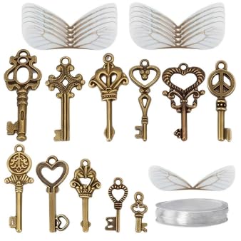 50 Pieces Vintage Skeleton Keys Flying Keys Charm Set for Jewellery Making