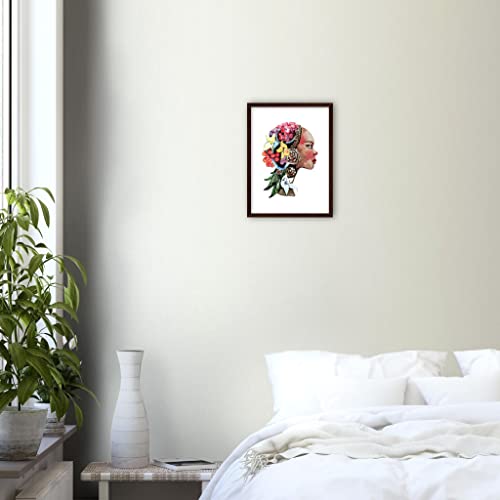 Tableau femme africaine d'art en bois foncé décoration murale luxe