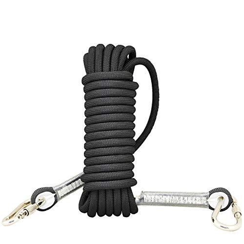 Syiswei Rock Climbing Rope 12MM, Upgraded Coating Carabiners Clips(10m,32ft)(20m,65ft) (30m,98ft) Static Outdoor Climbing Rope, Safety Rope Tree Swing Climbing Equipment Parachute Rope (Black, 10)