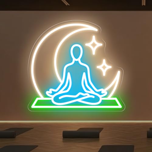 Image of Yoga Neon Sign for Meditation Room, Zen Room LED Light, Spiritual Decor | USB Powered Dimmable Yoga Studio LED Sign, Gift for Yoga Lover, Home Gym Wall Decoration