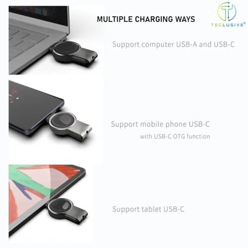 Image of T Teclusive Type C USB Portable Charger Compatible for Galaxy Watch Ultra /Galaxy Watch 7 6 5 4 Classic 3 | Mini Dual Port USB C Magnetic Travel Charger (Black)